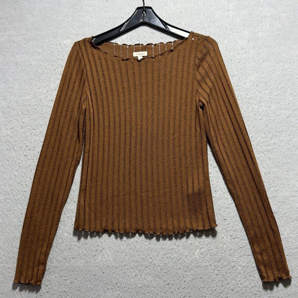 Anthropologie Pilcro Perfect Layering Knit Tee Women’s Small Brown Metallic